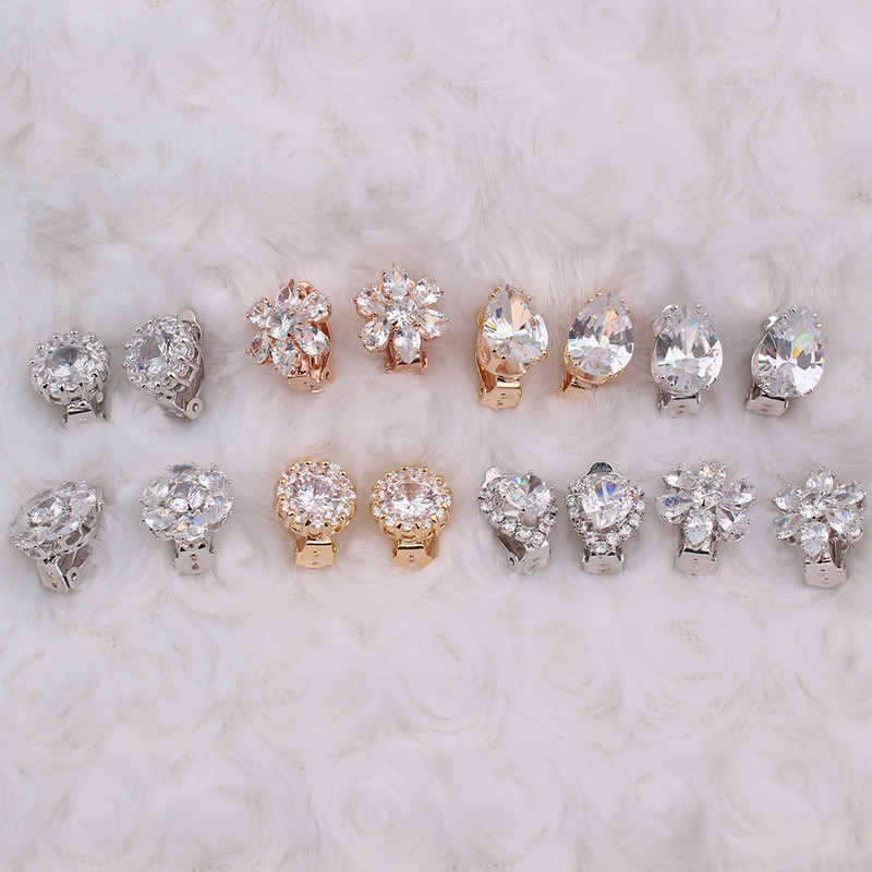 GRACE JUN 12 Színek AAA köbös cirkon könnycsepp geometrikus klip fülbevalón áttört nélkül női parti esküvői báj fülcsipesz Új