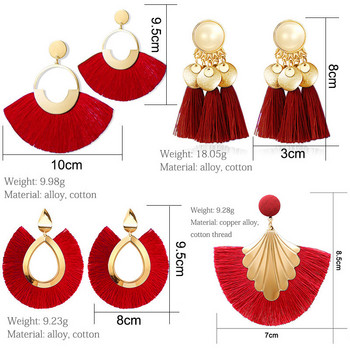 BLINLA Модни бохемски висящи обеци с големи пискюли за жени Изящни сватбени женски обеци с червени ресни Za 2021 Бижута
