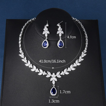 WEIMANJINGDIAN Brand Blue Teardrop и Marquise Cut Cubic Zirconia CZ Crystal Колие и обеци Комплект булчински сватбени бижута