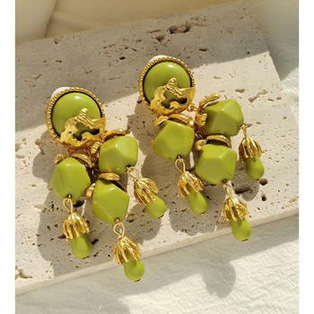 Винтидж маслиненозелена смола с дълъг пискюл, големи висящи обеци с капки за жени, дамски бижута 2022 г. Нов матов златен цвят, преувеличен