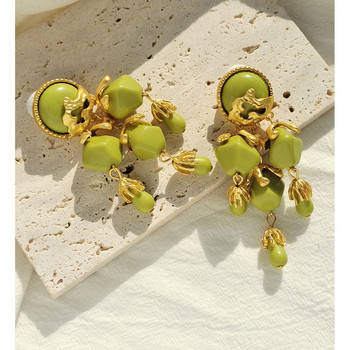 Винтидж маслиненозелена смола с дълъг пискюл, големи висящи обеци с капки за жени, дамски бижута 2022 г. Нов матов златен цвят, преувеличен