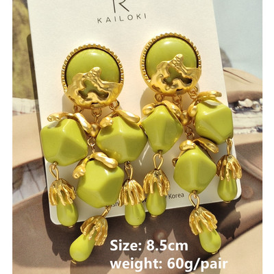 Vintage olívazöld gyanta hosszú bojt nagy, lelógó fülbevaló női női ékszer 2022 új matt arany színű eltúlzott