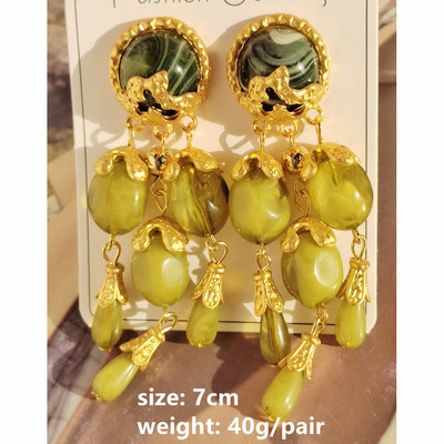 Vintage olívazöld gyanta hosszú bojt nagy, lelógó fülbevaló női női ékszer 2022 új matt arany színű eltúlzott
