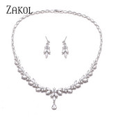 ZAKOL cirkonio prekės ženklo madingi balti CZ cirkonio lapų auskarai karolių rinkinys moterims Vestuvių papuošalų gamyklos kaina