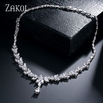 ZAKOL Zircons Brand Fashion White CZ Циркониеви листа Обеци Колие Комплект за жени Булчински сватби Бижута Фабрична цена