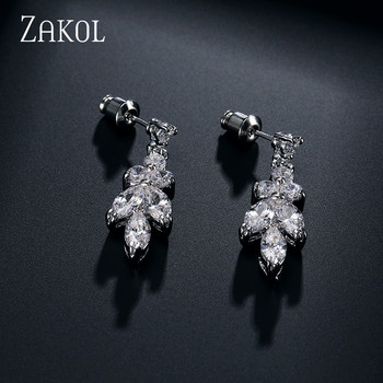 ZAKOL Zircons Brand Fashion White CZ Циркониеви листа Обеци Колие Комплект за жени Булчински сватби Бижута Фабрична цена