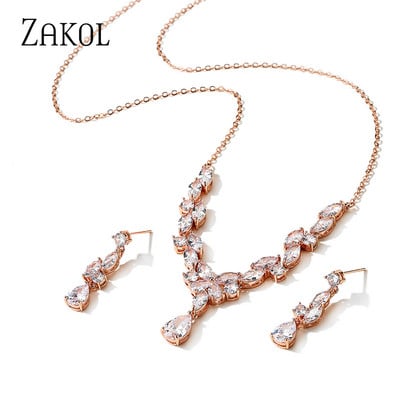 ZAKOL cirkonio prekės ženklo madingi balti CZ cirkonio lapų auskarai karolių rinkinys moterims Vestuvių papuošalų gamyklos kaina