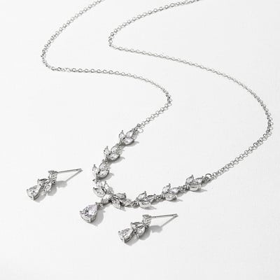 ZAKOL cirkonio prekės ženklo madingi balti CZ cirkonio lapų auskarai karolių rinkinys moterims Vestuvių papuošalų gamyklos kaina