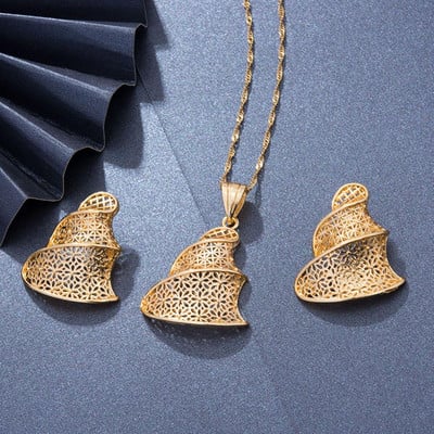 Luxus 24k Dubai arany színű ékszer készletek nőknek indiai menyasszonyi etiópia nyaklánc fülbevaló afrikai indiai esküvői szett feleség ajándék