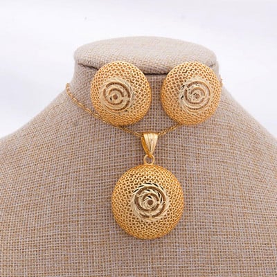 Luxus 24k Dubai arany színű ékszer készletek nőknek indiai menyasszonyi etiópia nyaklánc fülbevaló afrikai indiai esküvői szett feleség ajándék