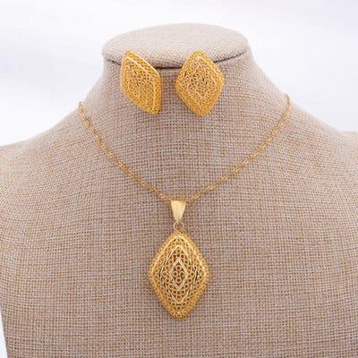 Luxus 24k Dubai arany színű ékszer készletek nőknek indiai menyasszonyi etiópia nyaklánc fülbevaló afrikai indiai esküvői szett feleség ajándék