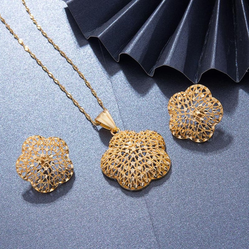 Luxus 24k Dubai arany színű ékszer készletek nőknek indiai menyasszonyi etiópia nyaklánc fülbevaló afrikai indiai esküvői szett feleség ajándék