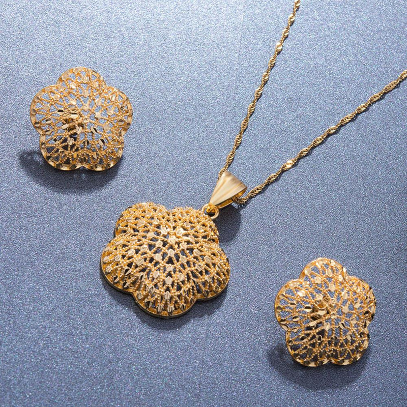 Luxus 24k Dubai arany színű ékszer készletek nőknek indiai menyasszonyi etiópia nyaklánc fülbevaló afrikai indiai esküvői szett feleség ajándék