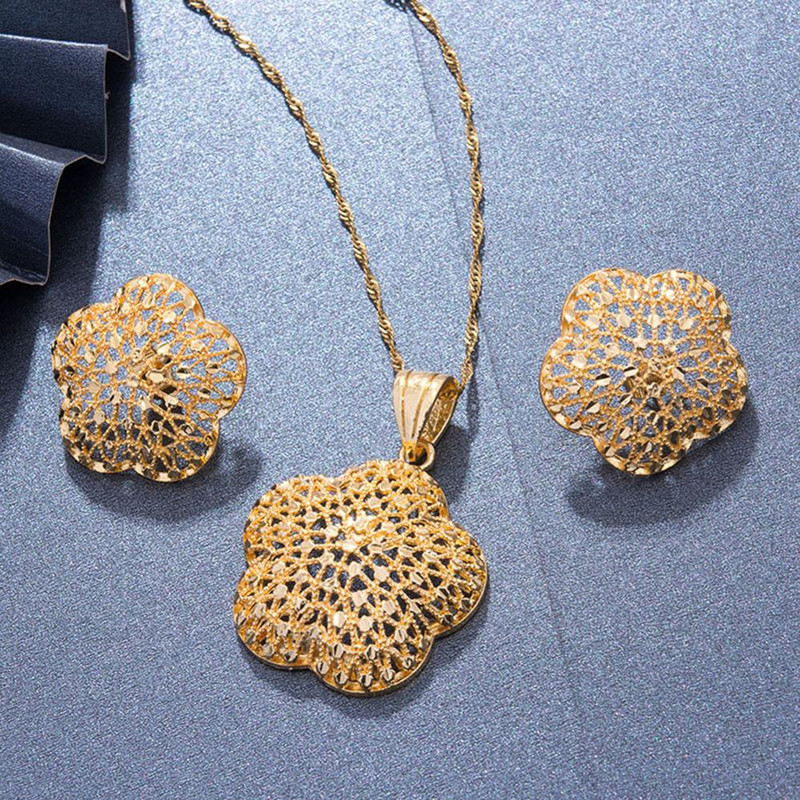 Luxus 24k Dubai arany színű ékszer készletek nőknek indiai menyasszonyi etiópia nyaklánc fülbevaló afrikai indiai esküvői szett feleség ajándék