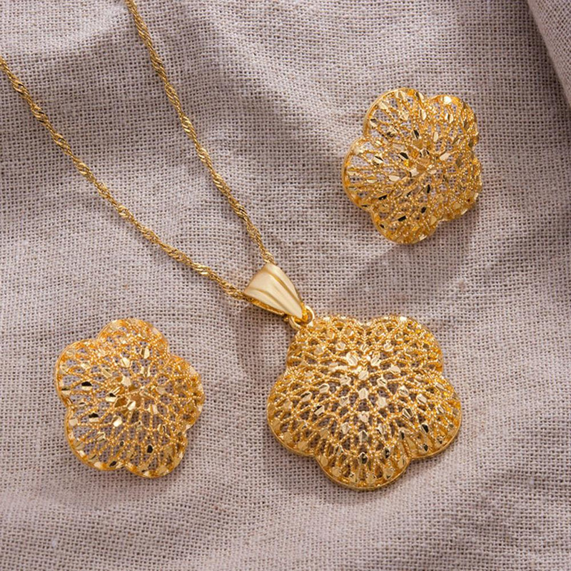 Luxus 24k Dubai arany színű ékszer készletek nőknek indiai menyasszonyi etiópia nyaklánc fülbevaló afrikai indiai esküvői szett feleség ajándék