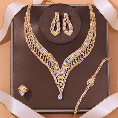 Stonefans Prabangus raudonas tuščiaviduris Kalnų krištolas nuotakos papuošalų rinkinys moterims Crystal Water Drop vestuvių Dubajaus rinkinys mados šou aksesuarai