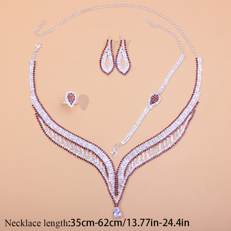 Stonefans Prabangus raudonas tuščiaviduris Kalnų krištolas nuotakos papuošalų rinkinys moterims Crystal Water Drop vestuvių Dubajaus rinkinys mados šou aksesuarai