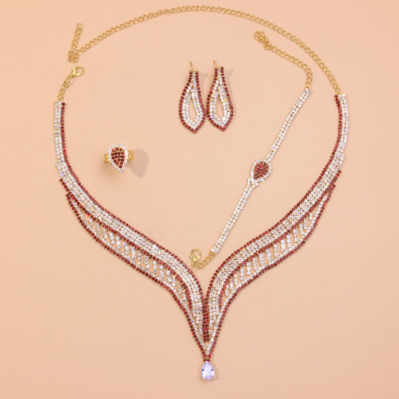 Stonefans Prabangus raudonas tuščiaviduris Kalnų krištolas nuotakos papuošalų rinkinys moterims Crystal Water Drop vestuvių Dubajaus rinkinys mados šou aksesuarai
