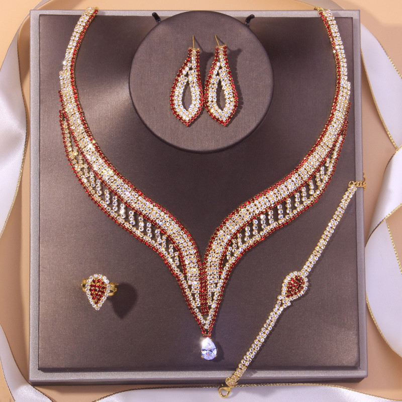 Stonefans Prabangus raudonas tuščiaviduris Kalnų krištolas nuotakos papuošalų rinkinys moterims Crystal Water Drop vestuvių Dubajaus rinkinys mados šou aksesuarai