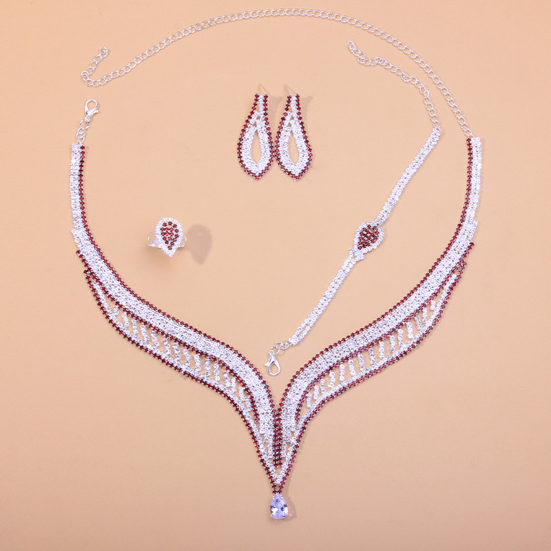 Stonefans Prabangus raudonas tuščiaviduris Kalnų krištolas nuotakos papuošalų rinkinys moterims Crystal Water Drop vestuvių Dubajaus rinkinys mados šou aksesuarai