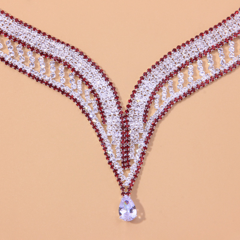 Stonefans Prabangus raudonas tuščiaviduris Kalnų krištolas nuotakos papuošalų rinkinys moterims Crystal Water Drop vestuvių Dubajaus rinkinys mados šou aksesuarai