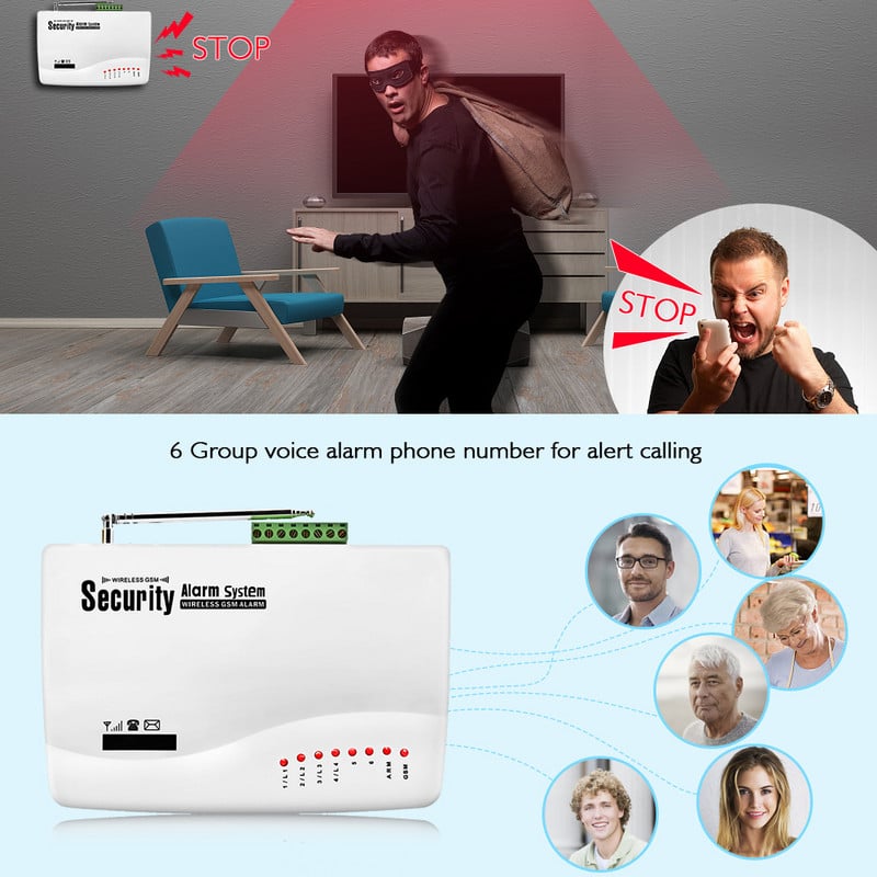 Smarsecur IOS Android APP Control Wireless Home Security GSM SIM kortelės signalizacijos sistemos dūmų detektorius