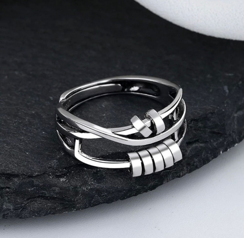 Inele de anxietate delicate pentru femei Runner Fidget Inel de anxietate cu margele Inel anti-stres reglabil rotativ pentru ameliorarea bijuterii Cadouri