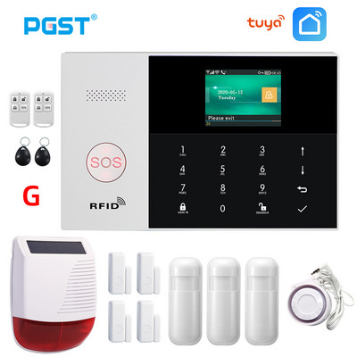PGST PG105 TUYA Bezpečnostný alarm systém so solárnou bezdrôtovou sirénou RFID Domáci bezpečnostný alarm proti vlámaniu Domáca súprava Smart Life Ovládanie cez aplikáciu