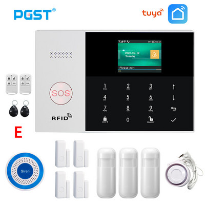 PGST PG105 TUYA Охранителна алармена система със слънчева безжична сирена RFID Домашна охранителна аларма за кражба Домашен комплект Smart Life APP Control
