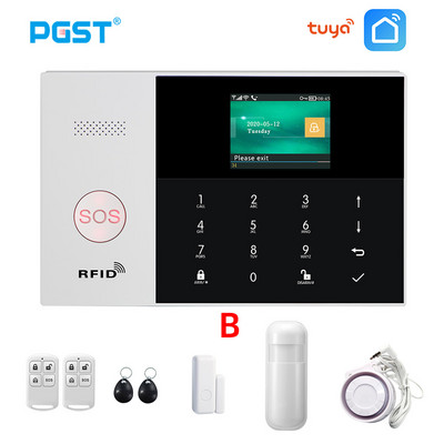 PGST PG105 TUYA Охранителна алармена система със слънчева безжична сирена RFID Домашна охранителна аларма за кражба Домашен комплект Smart Life APP Control