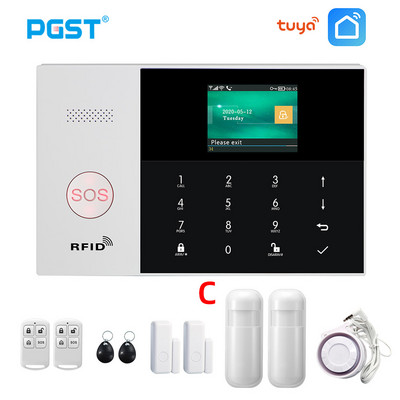 PGST PG105 TUYA Охранителна алармена система със слънчева безжична сирена RFID Домашна охранителна аларма за кражба Домашен комплект Smart Life APP Control