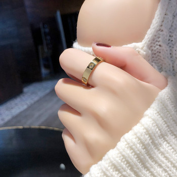 Модерен любовен пръстен от розово злато от неръждаема стомана за жени, мъже, двойка, лъскави пръстени с циркон, бижута, сватбен подарък