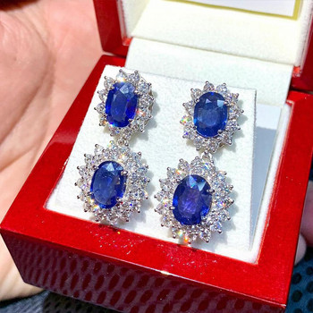 Huitan Noble Blue CZ Висящи обеци за жени Годежни сватбени тържества Елегантни женски аксесоари Модерни бижута с високо качество