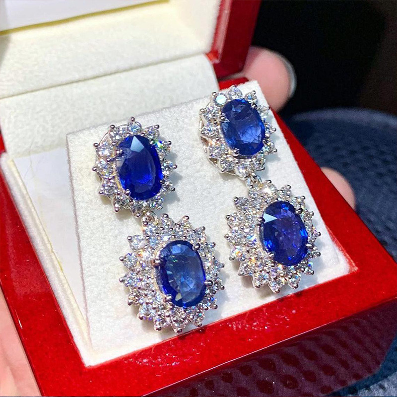 Huitan Noble Blue CZ Dangle auskarai moterims sužadėtuvių vakarėliui Elegantiški moteriški aksesuarai Madingi papuošalai Aukšta kokybė