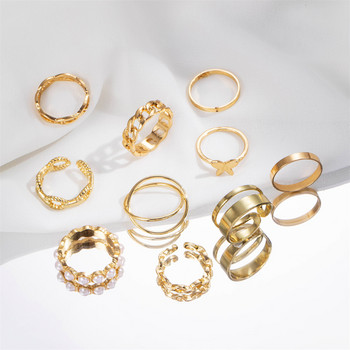 IPARAM Bohemian Geometric Hollw Out Wide Ring Σετ Γυναικείο Vintage Δαχτυλίδι με Κύκλο Πεταλούδα Κοσμήματα Boho Finger Rings