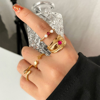 IPARAM Bohemian Geometric Hollw Out platus žiedų rinkinys, moteriškas senovinis drugelio žiedas, jungtinis žiedas Boho pirštų žiedai papuošalai