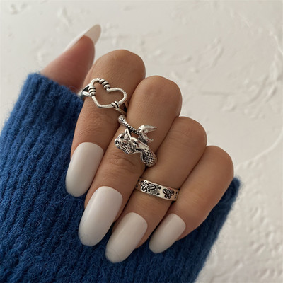 IPARAM Bohemian Geometric Hollw Out platus žiedų rinkinys, moteriškas senovinis drugelio žiedas, jungtinis žiedas Boho pirštų žiedai papuošalai