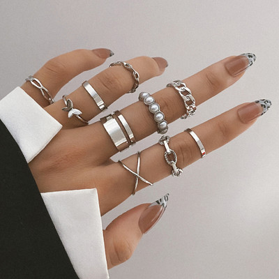 IPARAM Bohemian Geometric Hollw Out platus žiedų rinkinys, moteriškas senovinis drugelio žiedas, jungtinis žiedas Boho pirštų žiedai papuošalai