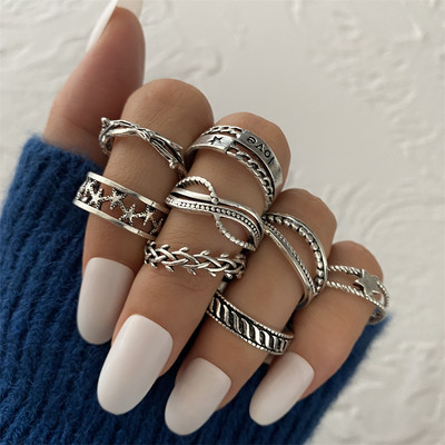 IPARAM Bohemian Geometric Hollw Out platus žiedų rinkinys, moteriškas senovinis drugelio žiedas, jungtinis žiedas Boho pirštų žiedai papuošalai