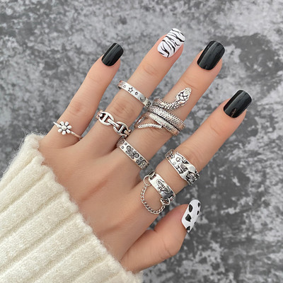 IPARAM Bohemian Geometric Hollw Out platus žiedų rinkinys, moteriškas senovinis drugelio žiedas, jungtinis žiedas Boho pirštų žiedai papuošalai