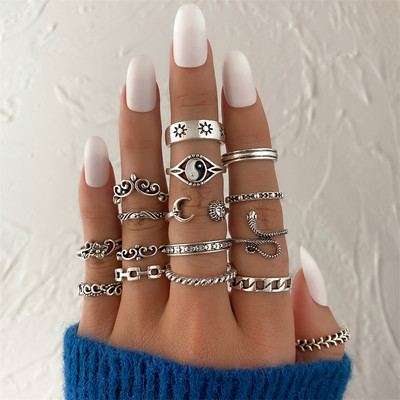 IPARAM Bohemian Geometric Hollw Out platus žiedų rinkinys, moteriškas senovinis drugelio žiedas, jungtinis žiedas Boho pirštų žiedai papuošalai