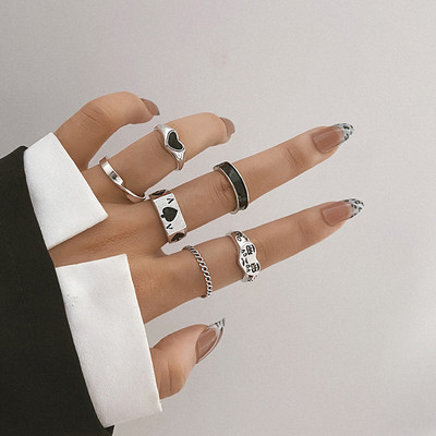 IPARAM Bohemian Geometric Hollw Out platus žiedų rinkinys, moteriškas senovinis drugelio žiedas, jungtinis žiedas Boho pirštų žiedai papuošalai