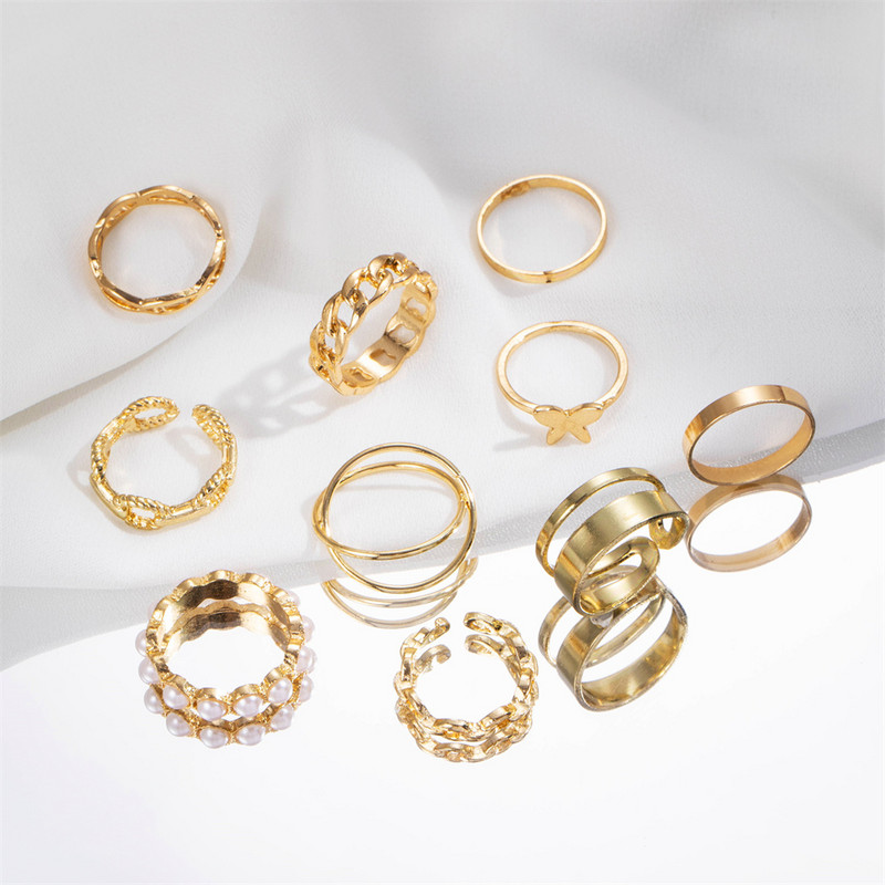 IPARAM Bohemian Geometric Hollw Out platus žiedų rinkinys, moteriškas senovinis drugelio žiedas, jungtinis žiedas Boho pirštų žiedai papuošalai