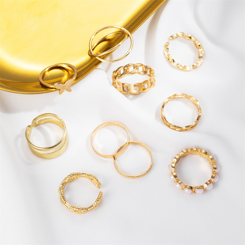 IPARAM Bohemian Geometric Hollw Out platus žiedų rinkinys, moteriškas senovinis drugelio žiedas, jungtinis žiedas Boho pirštų žiedai papuošalai
