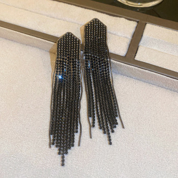 FYUAN Σκουλαρίκια με μακριά φούντα για γυναίκες Χρυσό χρώμα Μαύρο Σκουλαρίκια με κρέμονται από στρας Αξεσουάρ μόδας κοσμήματα