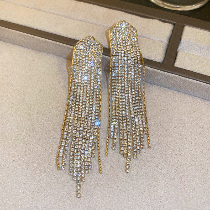 FYUAN ilgi kutais nuleidžiami auskarai moterims aukso spalvos juodi krištoliniai kabantys auskarai madingi papuošalai aksesuarai