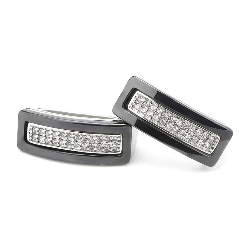 Madingi moterų auskarai žiedai keraminiai tendencijų papuošalų rinkinys Bling Crystal U Ben Slash Kalnų krištolinis auskarai Keraminiai žiedų rinkinys moterims