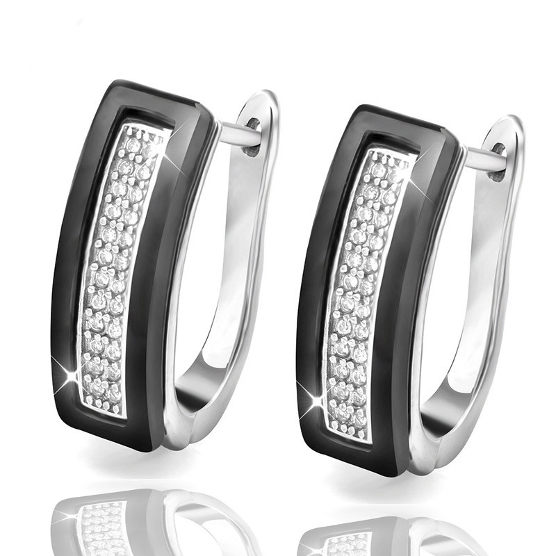 Madingi moterų auskarai žiedai keraminiai tendencijų papuošalų rinkinys Bling Crystal U Ben Slash Kalnų krištolinis auskarai Keraminiai žiedų rinkinys moterims