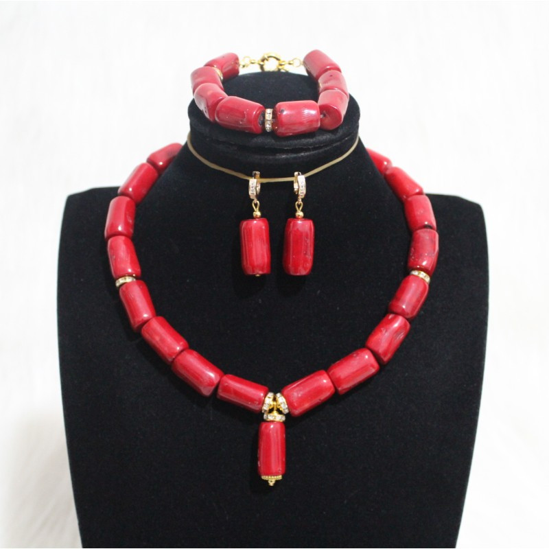 4UJewelry One Row Choker Coral Beads ékszerkészlet karkötővel + fülbevalóval + nyaklánc narancssárga / piros / fehér színű menyasszonyi szett