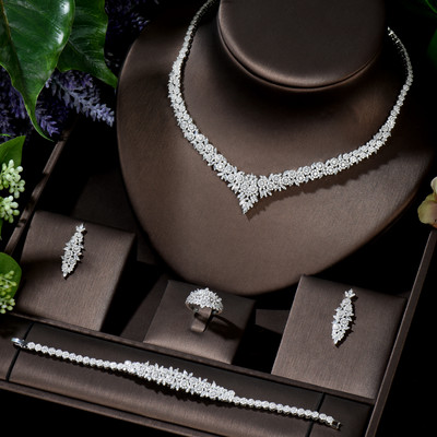 HIBRIDE Trendy vjenčane ogrlice Komplet naušnica za žene Puni AAA kubni cirkonij Kompleti svadbenog nakita pendientes mujer moda N-1397